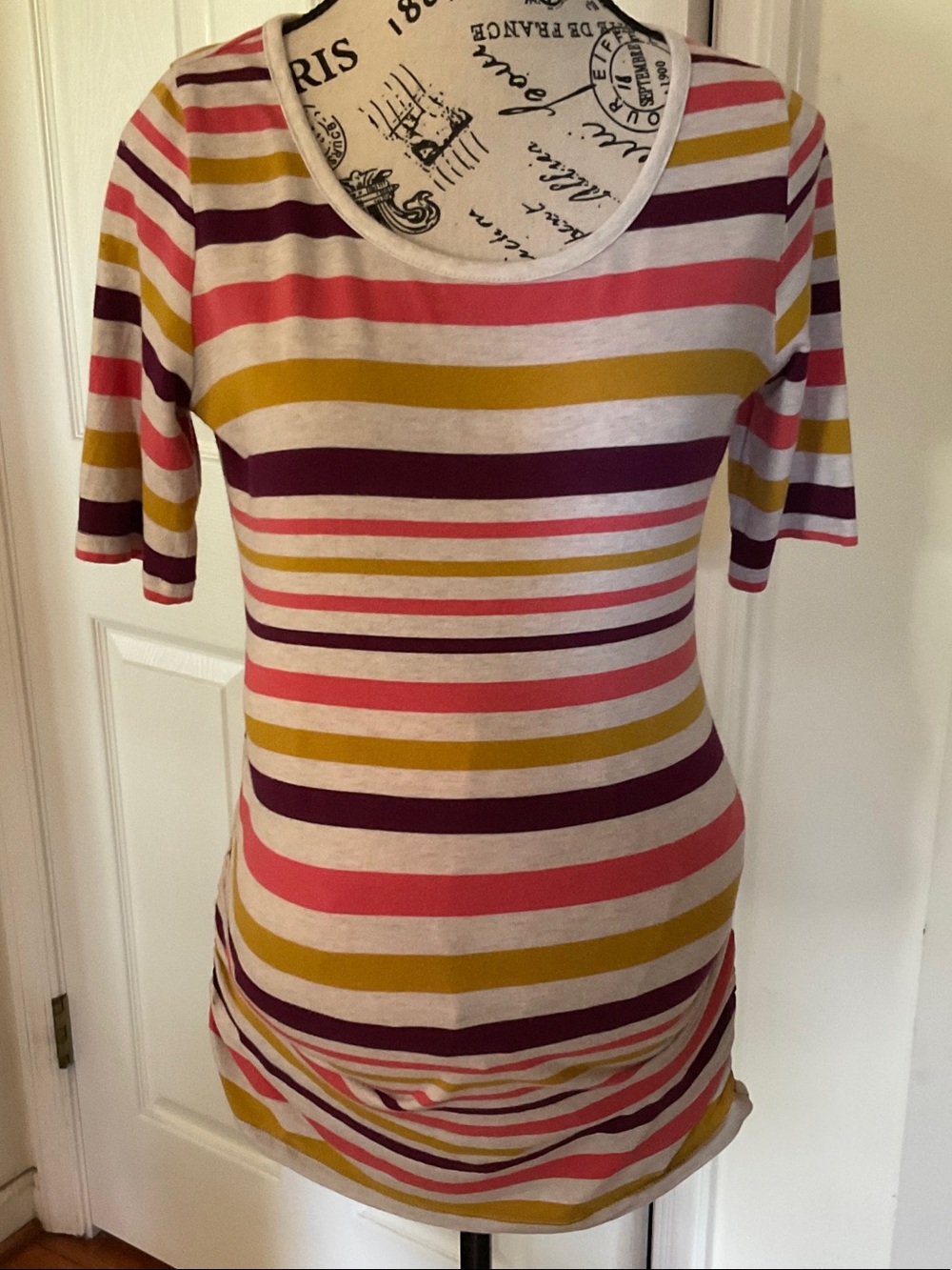 Motherhood Maternity Striped Scoop Neck Tee in Pink, Mustard & Purple Size Small